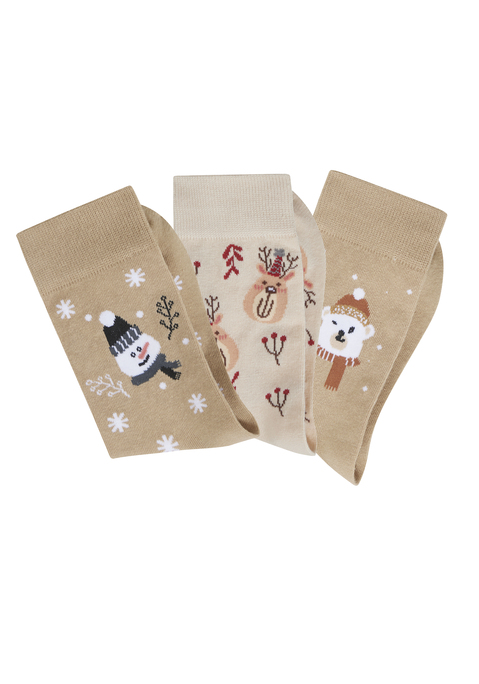 Bild: Basicsocken von H.I.S: Weihnachtssocken mit lustigen Wintermotiven im 3er-Pack von H.I.S. Weiches, druckfreies Bündchen. Angenehm weiche und hautfreundliche Baumwollmischung.