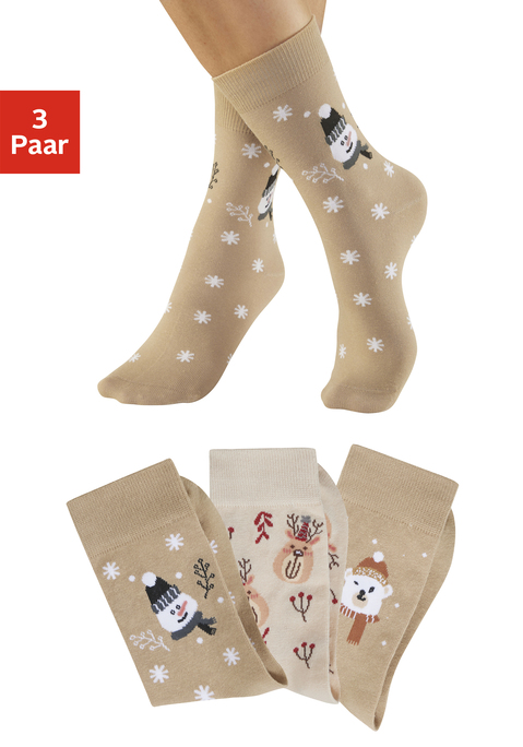Bild: Basicsocken von H.I.S: Weihnachtssocken mit lustigen Wintermotiven im 3er-Pack von H.I.S. Weiches, druckfreies Bündchen. Angenehm weiche und hautfreundliche Baumwollmischung.