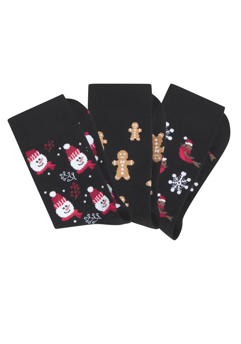 Bild: Basicsocken von H.I.S: Weihnachtssocken mit lustigen Wintermotiven im 3er-Pack von H.I.S. Weiches, druckfreies Bündchen. Angenehm weiche und hautfreundliche Baumwollmischung.