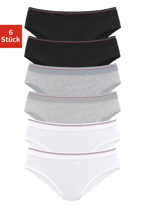 Bild: Bikinislip von H.I.S: Bequeme Basic-Bikinislips von H.I.S im 6er-Pack. Breites, weiches Gummibündchen mit kontrastfarbenen Streifen. Aus angenehmer Baumwoll-Stretchqualität.