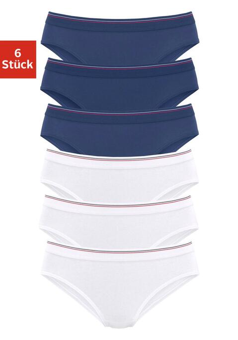 Bild: Bikinislip von H.I.S: Bequeme Basic-Bikinislips von H.I.S im 6er-Pack. Breites, weiches Gummibündchen mit kontrastfarbenen Streifen. Aus angenehmer Baumwoll-Stretchqualität.