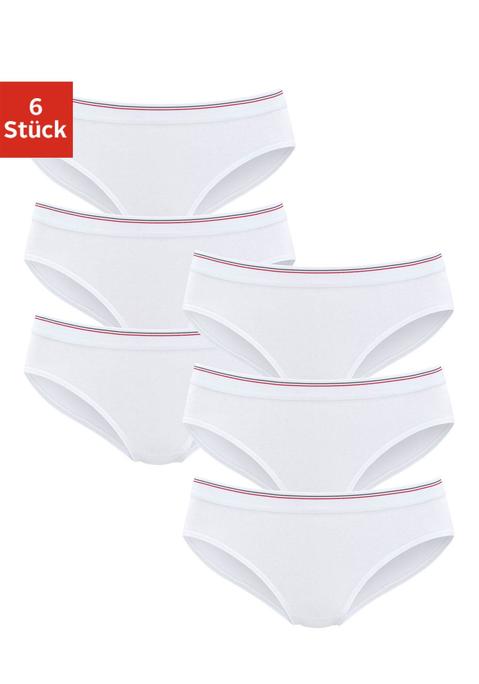 Bild: Bikinislip von H.I.S: Bequeme Basic-Bikinislips von H.I.S im 6er-Pack. Breites, weiches Gummibündchen mit kontrastfarbenen Streifen. Aus angenehmer Baumwoll-Stretchqualität.