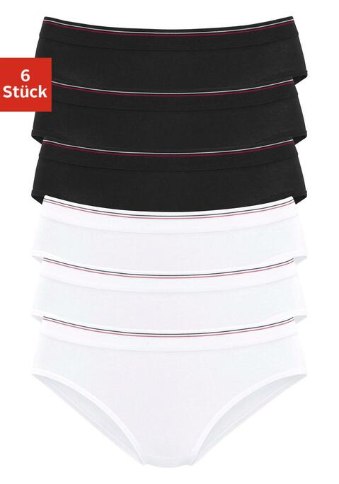 Bild: Bikinislip von H.I.S: Bequeme Basic-Bikinislips von H.I.S im 6er-Pack. Breites, weiches Gummibündchen mit kontrastfarbenen Streifen. Aus angenehmer Baumwoll-Stretchqualität.