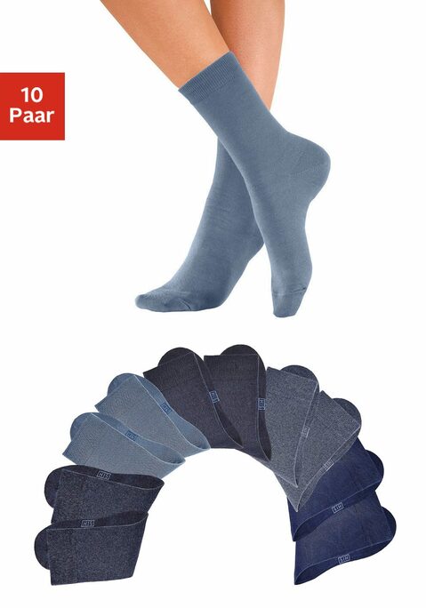 Bild: Freizeitsocken von H.I.S: Die Unisex-Socken im 10-er Pack überzeugen durch ihre frischen, modischen Farben. Die verstärkte Ferse und Spitze garantieren zudem Langlebigkeit. Obermaterial: 76% Baumwolle (Bio-Baumwolle), 23% Polyamid, 1% Elasthan