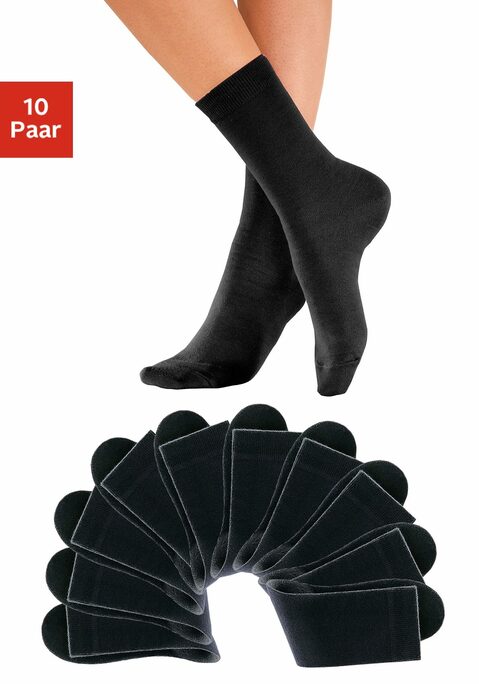 Bild: Freizeitsocken von H.I.S: Die Unisex-Socken im 10-er Pack überzeugen durch ihre frischen, modischen Farben. Die verstärkte Ferse und Spitze garantieren zudem Langlebigkeit. Obermaterial: 76% Baumwolle (Bio-Baumwolle), 23% Polyamid, 1% Elasthan