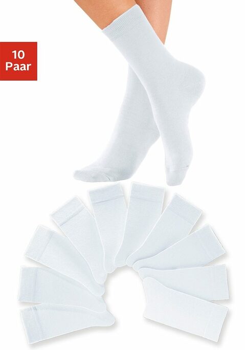Bild: Freizeitsocken von H.I.S: Die Unisex-Socken im 10-er Pack überzeugen durch ihre frischen, modischen Farben. Die verstärkte Ferse und Spitze garantieren zudem Langlebigkeit. Obermaterial: 76% Baumwolle (Bio-Baumwolle), 23% Polyamid, 1% Elasthan