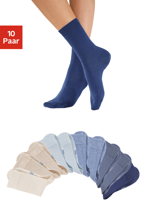 Bild: Freizeitsocken von H.I.S: Die Unisex-Socken im 10-er Pack überzeugen durch ihre frischen, modischen Farben. Die verstärkte Ferse und Spitze garantieren zudem Langlebigkeit. Obermaterial: 76% Baumwolle (Bio-Baumwolle), 23% Polyamid, 1% Elasthan