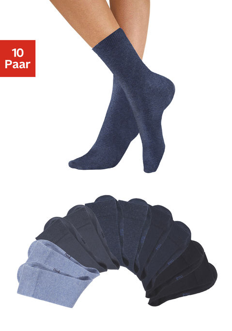 Bild: Freizeitsocken von H.I.S: Die Unisex-Socken im 10-er Pack überzeugen durch ihre frischen, modischen Farben. Die verstärkte Ferse und Spitze garantieren zudem Langlebigkeit. Obermaterial: 76% Baumwolle (Bio-Baumwolle), 23% Polyamid, 1% Elasthan