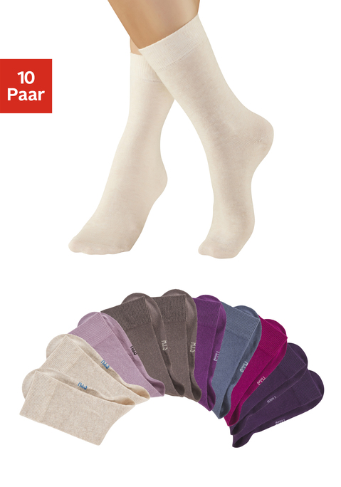 Bild: Freizeitsocken von H.I.S: Die Unisex-Socken im 10-er Pack überzeugen durch ihre frischen, modischen Farben. Die verstärkte Ferse und Spitze garantieren zudem Langlebigkeit. Obermaterial: 76% Baumwolle (Bio-Baumwolle), 23% Polyamid, 1% Elasthan