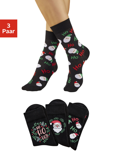 Bild: Freizeitsocken von H.I.S: <h3>Weihnachtssocken im 3er-Set – der perfekte Begleiter für die Festtage</h3>
<p>
<strong>H.I.S</strong> präsentiert die idealen Weihnachtssocken im Set, die durch ihre drei unterschiedlichen, festlichen Motive bestechen. Diese lustigen Designs bringen nicht nur Freude, sondern auch eine besondere Stimmung in die Weihnachtszeit. Dank der verstärkten Ferse und Spitze bieten die Socken nicht nur einen ansprechenden Look, sondern auch eine hervorragende Strapazierfähigkeit, die sie von anderen Socken abhebt.
</p>

<h4>Artikeldetails und Mehrwerte</h4>
<p>
Die Freizeitsocken überzeugen durch ihre elastische Passform, die höchsten Tragekomfort garantiert. Sie sind nicht nur angenehm zu tragen, sondern auch pflegeleicht und können problemlos in der Maschine gewaschen werden. 
</p>

<h4>Outfit-Tipps und Trageanlässe</h4>
<p>
Diese festlichen Socken sind ein absolutes Must-have für gemütliche Abende zu Hause oder für die Weihnachtsfeier mit Freunden. Sie lassen sich hervorragend mit lässigen Hausschuhen oder stylischen Sneakern kombinieren, um einen entspannten Look zu kreieren. Auch beim gemütlichen Zusammensein mit der Familie oder beim Outdoor-Weihnachtsmarktbesuch sind sie die perfekte Wahl, um die festliche Stimmung zu unterstreichen.
</p>

<p>
Mit diesem 3er-Pack Weihnachtssocken von <strong>H.I.S</strong> wird jede Feier zum unvergesslichen Erlebnis – ein Must-have für die besinnliche Zeit!
</p>
