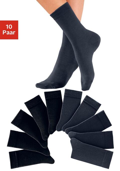 Bild: Freizeitsocken von H.I.S: Die Unisex-Socken im 10-er Pack überzeugen durch ihre frischen, modischen Farben. Die verstärkte Ferse und Spitze garantieren zudem Langlebigkeit. Obermaterial: 76% Baumwolle (Bio-Baumwolle), 23% Polyamid, 1% Elasthan