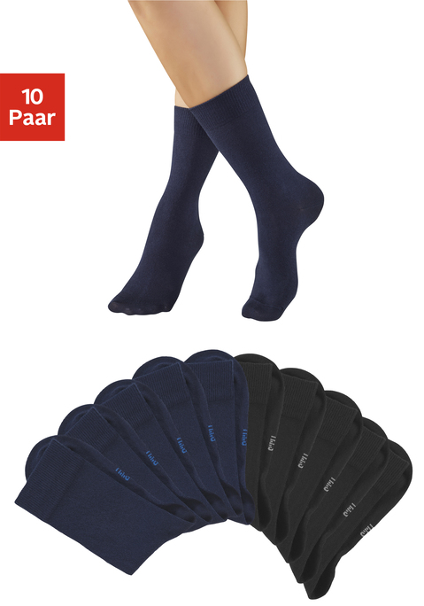 Bild: Freizeitsocken von H.I.S: Die Unisex-Socken im 10-er Pack überzeugen durch ihre frischen, modischen Farben. Die verstärkte Ferse und Spitze garantieren zudem Langlebigkeit. Obermaterial: 76% Baumwolle (Bio-Baumwolle), 23% Polyamid, 1% Elasthan
