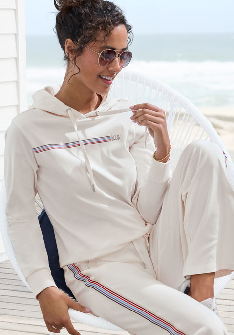 Bild: Hoodie von H.I.S: Relaxter Hoodie von H.I.S mit modischem Streifenprint. Mit Kapuze mit Tunnelzug. Elastische Bündchen am Saum. Weiches, elastisches Interlock-Material aus einer Baumwollmischung.