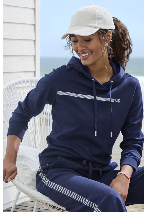 Bild: Hoodie von H.I.S: Relaxter Hoodie von H.I.S mit modischem Streifenprint. Mit Kapuze mit Tunnelzug. Elastische Bündchen am Saum. Weiches, elastisches Interlock-Material aus einer Baumwollmischung.