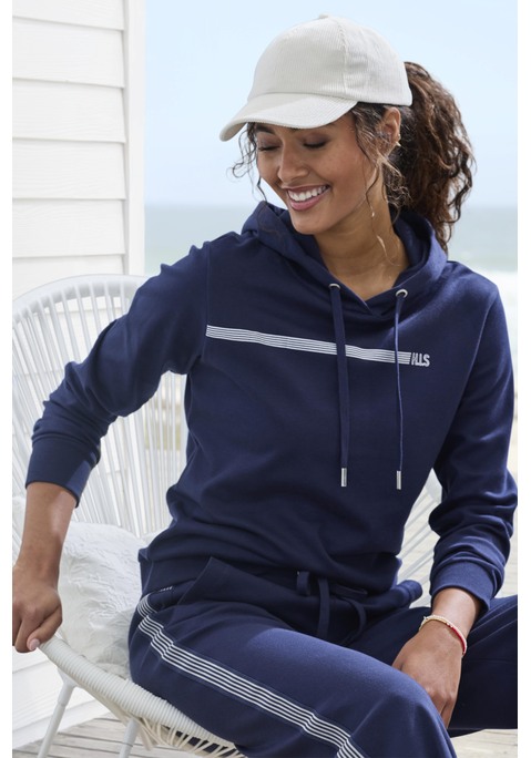 Bild: Hoodie von H.I.S: Relaxter Hoodie von H.I.S mit modischem Streifenprint. Mit Kapuze mit Tunnelzug. Elastische Bündchen am Saum. Weiches, elastisches Interlock-Material aus einer Baumwollmischung.