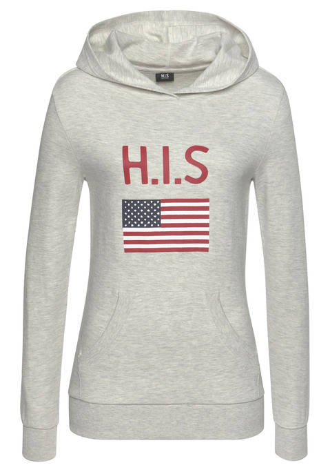 Bild: Kapuzensweatshirt von H.I.S: Bequemes Kapuzensweatshirt von H.I.S. Mit großem Logoprint vorn. Kängurutasche. Weiche, elastische Rippbündchen. Super zu Jeans, Leggings und Jogginghosen. Trageangenehme Sweatware.
