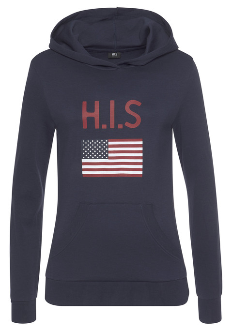 Bild: Kapuzensweatshirt von H.I.S: Bequemes Kapuzensweatshirt von H.I.S. Mit großem Logoprint vorn. Kängurutasche. Weiche, elastische Rippbündchen. Super zu Jeans, Leggings und Jogginghosen. Trageangenehme Sweatware.