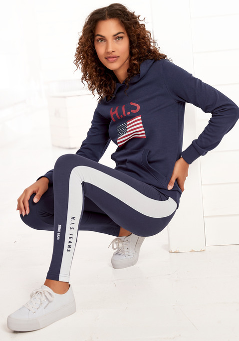 Bild: Kapuzensweatshirt von H.I.S: Bequemes Kapuzensweatshirt von H.I.S. Mit großem Logoprint vorn. Kängurutasche. Weiche, elastische Rippbündchen. Super zu Jeans, Leggings und Jogginghosen. Trageangenehme Sweatware.