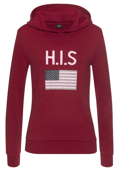 Bild: Kapuzensweatshirt von H.I.S: Bequemes Kapuzensweatshirt von H.I.S. Mit großem Logoprint vorn. Kängurutasche. Weiche, elastische Rippbündchen. Super zu Jeans, Leggings und Jogginghosen. Trageangenehme Sweatware.