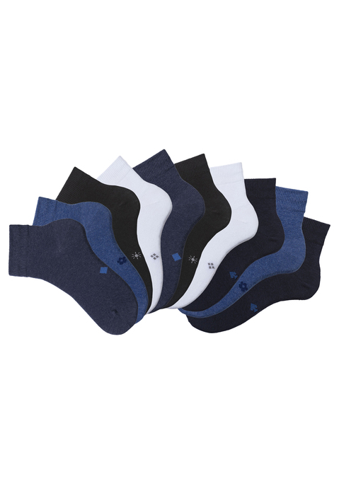 Bild: Kurzsocken von H.I.S: Kurzsocken von H.I.S. in der 10er-Großpackung. Mit eingestrickten kleinen Symbolen unter der Sohle für leichteres Sortieren nach der Wäsche. Ideal als Freizeit und Business-Kurzsocke zu tragen.