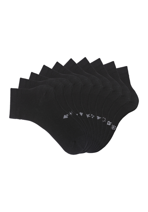 Bild: Kurzsocken von H.I.S: Kurzsocken von H.I.S. in der 10er-Großpackung. Mit eingestrickten kleinen Symbolen unter der Sohle für leichteres Sortieren nach der Wäsche. Ideal als Freizeit und Business-Kurzsocke zu tragen.