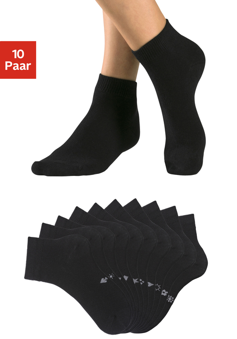Bild: Kurzsocken von H.I.S: Kurzsocken von H.I.S. in der 10er-Großpackung. Mit eingestrickten kleinen Symbolen unter der Sohle für leichteres Sortieren nach der Wäsche. Ideal als Freizeit und Business-Kurzsocke zu tragen.