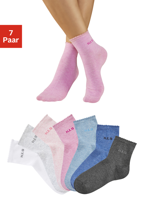 Bild: Kurzsocken von H.I.S: <h3>Kurzsocken für höchsten Komfort</h3>
<p>
Die <strong>H.I.S</strong>-Kurzsocken im 7er-Pack bieten durch ihren besonderen Schnitt und das gewellte, druckfreie Bündchen ein unvergleichliches Tragegefühl. Diese Socken zeichnen sich durch ihre schlichte Eleganz aus und sind die perfekte Wahl für Modebewusste, die Wert auf Komfort und Stil legen.
</p>

<h4>Qualität und Pflegeleichtigkeit</h4>
<p>
Die elastische Passform sorgt dafür, dass die Socken optimal sitzen und nicht verrutschen. Hergestellt aus einer pflegeleichten Mischung, sind sie ideal für den täglichen Gebrauch. Einfach in der Maschine waschen und sie sind bereit für den nächsten Einsatz. Der unifarbene Melange-Look bietet zahlreiche Kombinationsmöglichkeiten für jedes Outfit.
</p>

<h4>Vielseitige Styling-Möglichkeiten</h4>
<p>
Die Kurzsocken eignen sich hervorragend für diverse Anlässe, sei es in der Freizeit oder beim Sport. Sie lassen sich perfekt mit Sneakern oder Ballerinas kombinieren und sind die ideale Wahl für entspannte Tage im Park oder beim Work-out im Fitnessstudio. Auch beim Joggen oder Laufen bieten sie den nötigen Komfort und Halt. Accessoires wie lässige Caps oder sportliche Rucksäcke ergänzen den Look ideal.
</p>

<p>Mit diesen Kurzsocken von <strong>H.I.S</strong> wird jeder Schritt zum Genuss – jetzt zugreifen und wohlfühlen!</p>