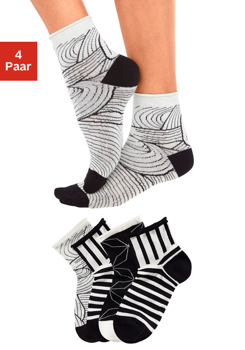 Bild: Kurzsocken von H.I.S: Hochwertige Kurzsocke von H.I.S im praktischen 4er-Pack. Unterschiedliche Designs. Mit druckfreiem Rippbündchen und flacher Zehennaht für mehr Komfort. Elastische Qualität mit hohem Baumwollanteil.