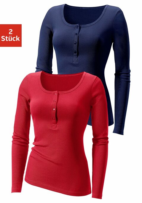 Bild: Langarmshirt von H.I.S: Tolle Form in Feinripp. Mit schönem Rundhalsausschnitt mit Knopfleiste vorn. Leicht taillierter Style. Länge ca. 66 cm. Weiche Qualität aus 100% Baumwolle.Auch als Doppelripp erhältlich, siehe unter Serie