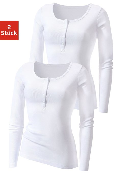 Bild: Langarmshirt von H.I.S: Tolle Form in Feinripp. Mit schönem Rundhalsausschnitt mit Knopfleiste vorn. Leicht taillierter Style. Länge ca. 66 cm. Weiche Qualität aus 100% Baumwolle.Auch als Doppelripp erhältlich, siehe unter Serie