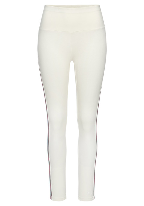 Bild: Leggings von H.I.S: Weiche Leggings von H.I.S mit Streifentape entlang der Hosenbeine. Breiter, bequemer Bund für optimalen Halt. Ideal geeignet für Sportmode, Homewear und als Basic. Elastischer Single-Jersey aus Baumwolle.