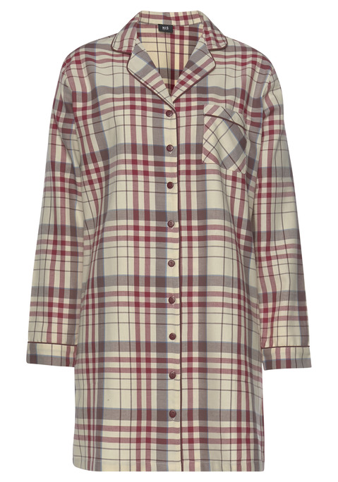 Bild: Nachthemd von H.I.S: Klassisches Flanell Nachthemd mit Reverskragen, aufgesetzter Brusttasche und Knopfleiste. Angenehme Baumwollqualität.