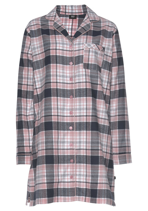 Bild: Nachthemd von H.I.S: Klassisches Flanell Nachthemd mit Reverskragen, aufgesetzter Brusttasche und Knopfleiste. Angenehme Baumwollqualität.