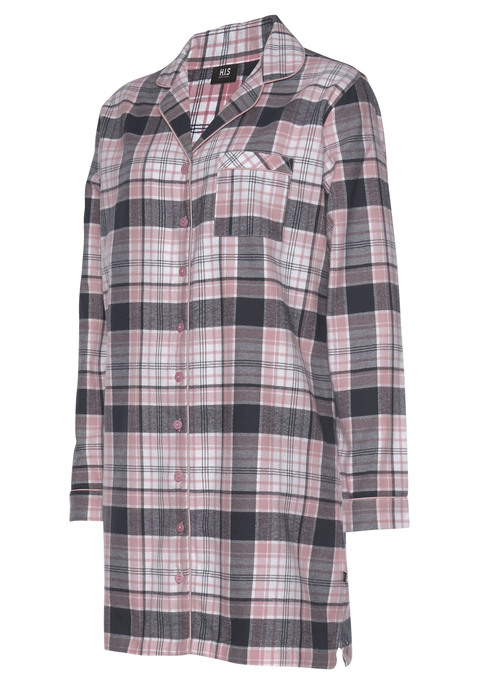 Bild: Nachthemd von H.I.S: Klassisches Flanell Nachthemd mit Reverskragen, aufgesetzter Brusttasche und Knopfleiste. Angenehme Baumwollqualität.