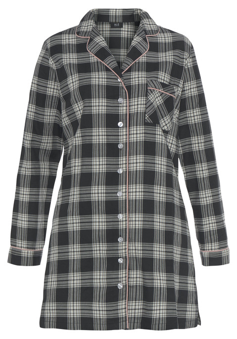 Bild: Nachthemd von H.I.S: Klassisches Flanell Nachthemd mit Reverskragen, aufgesetzter Brusttasche und Knopfleiste. Angenehme Baumwollqualität.