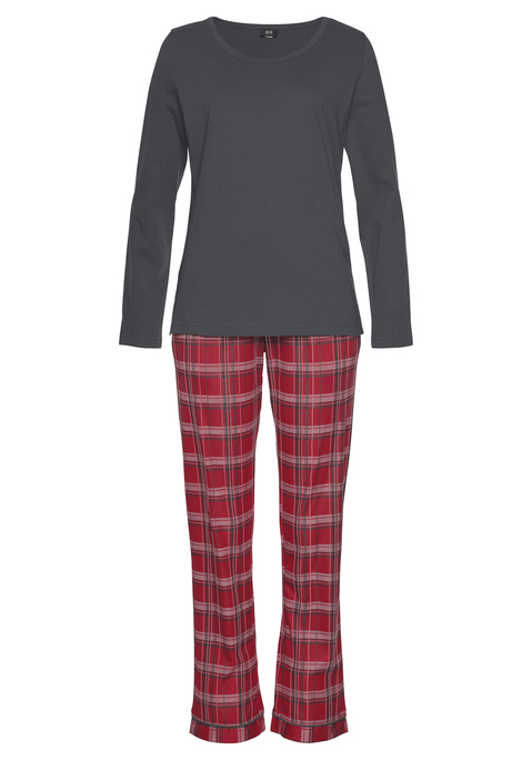 Bild: Pyjama von H.I.S: Karierter Flannel Pyjama mit langärmeligen Oberteil mit Rundhalsausschnitt.  Hose mit seitlichen Eingriffstaschen und elastischem Gummibund. Angenehme Baumwollqualität.