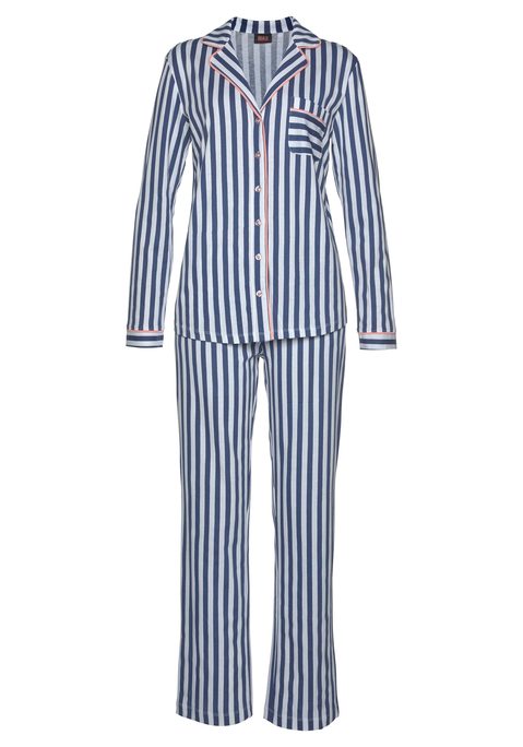 H.I.S Damen Pyjama dunkelblau-weiß-gestreift Gr.32/34