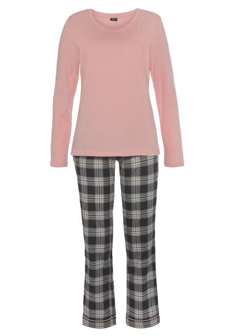 Bild: Pyjama von H.I.S: Karierter Flannel Pyjama mit langärmeligen Oberteil mit Rundhalsausschnitt.  Hose mit seitlichen Eingriffstaschen und elastischem Gummibund. Angenehme Baumwollqualität.