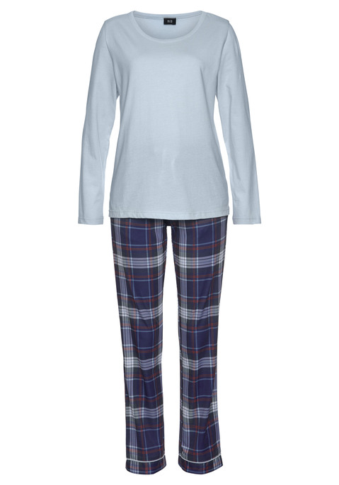 Bild: Pyjama von H.I.S: Karierter Flannel Pyjama mit langärmeligen Oberteil mit Rundhalsausschnitt.  Hose mit seitlichen Eingriffstaschen und elastischem Gummibund. Angenehme Baumwollqualität.