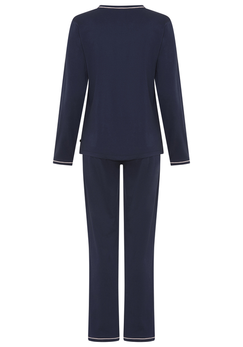 Bild: Pyjama von H.I.S: Pyjama von H.I.S mit Paspelierung in Kontrastfarbe. Mit Brusttasche. V-Ausschnitt. Lange Hose mit Eingrifftaschen und Kontrastpaspel am Saum. Single-Jersey aus softer Baumwollmischung.