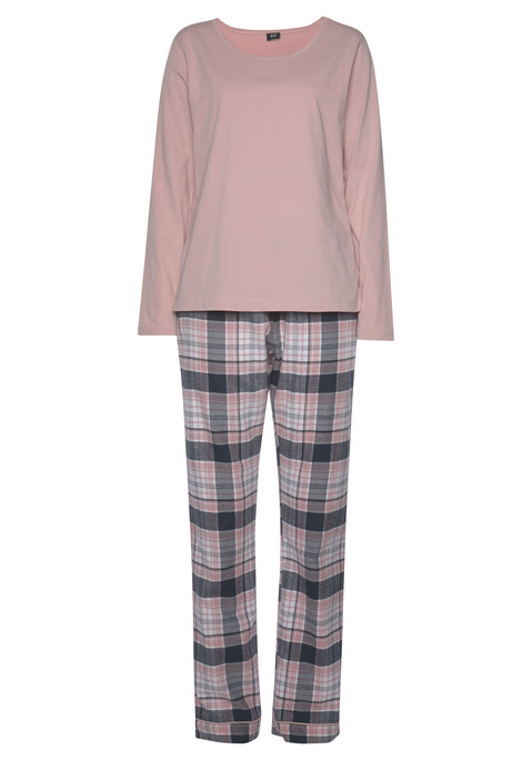 Bild: Pyjama von H.I.S: Karierter Flannel Pyjama mit langärmeligen Oberteil mit Rundhalsausschnitt.  Hose mit seitlichen Eingriffstaschen und elastischem Gummibund. Angenehme Baumwollqualität.