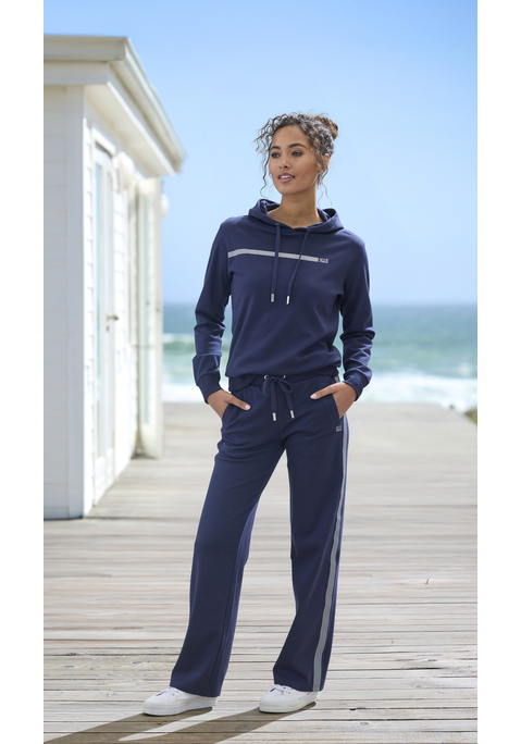 Bild: Hoodie von H.I.S: Relaxter Hoodie von H.I.S mit modischem Streifenprint. Mit Kapuze mit Tunnelzug. Elastische Bündchen am Saum. Weiches, elastisches Interlock-Material aus einer Baumwollmischung.
