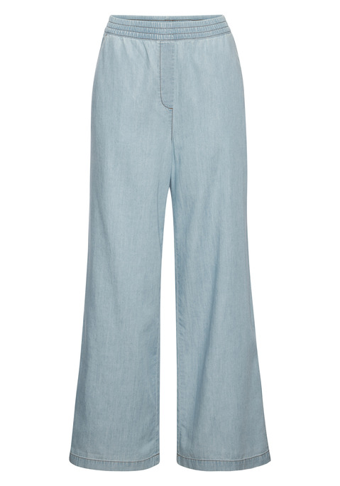 Bild: Schlupfhose von H.I.S: Unifarbene Basic-Schlupfhose von H.I.S in Denim-Optik. Weites Bein. Legere, bequeme Passform.  Für Freizeit und Sport. Weiche, leichte Materialmischung mit Baumwolle.