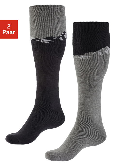 Bild: Skistrümpfe von H.I.S: Sportliche Kniestrümpfe von H.I.S im 2er-Pack. Warm gepolstert dank Vollfrottee. Ideal fürs Skifahren, Snowboarden und Outdoor-Aktivitäten. Angenehmes Tragegefühl dank wärmender Baumwollmischung mit hohem Baumwollanteil.