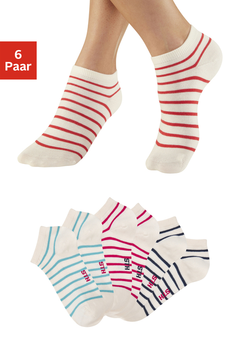 Bild: Sneakersocken von H.I.S: Klassische Sneakersocken im maritimen Ringel-Design von H.I.S im 6er-Pack. Für eine lange Haltbarkeit an Ferse und Spitze verstärkt. Hautsympathische Baumwolle.
