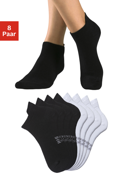 Bild: Sneakersocken von H.I.S: Sportliche Sneakersocken von H.I.S im 8er-Pack. Mit erhöhtem Bündchen für optimalen Halt. Eingestricktes Logo und Schuhgröße unter der Sohle. Weiches Material, ohne Frottee.