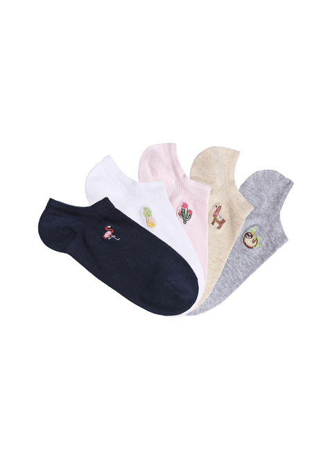 H.I.S Sneakersocken Damen 1x marine, 1x weiß, 1x rosa, 1x beige-meliert, 1x hellgrau-meliert Gr.35-38