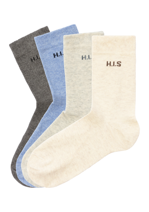 Bild: Socken von H.I.S: Immer einsatzbereit, die Basic-Socke in ausgesuchter Markenqualität. Nicht einschneidende Bündchen sorgen für besonderen Tragekomfort, speziell bei druckempfindlichen Beinen. LYCRA® garantiert perfekten Sitz, konturierte Fersen und Spitzen-Passformbeständigkeit. Saugfähig und pflegeleicht durch den hohen Baumwollanteil. Auch nach mehreren Wäschen überzeugen diese bequemen Allrounder durch hohe Farbbrillanz und ein gleichmäßig schönes Maschenbild. In starken Trendfarben oder klassischem Schwarz! Details:. Basis-Socke für jeden Tag. feine, weiche Drei-Faser-Qualität. sehr hoher Tragekomfort. anschmiegsam, atmungsaktiv und hautfreundlich. saugfähig und pflegeleicht. hochwertige Materialkomposition.