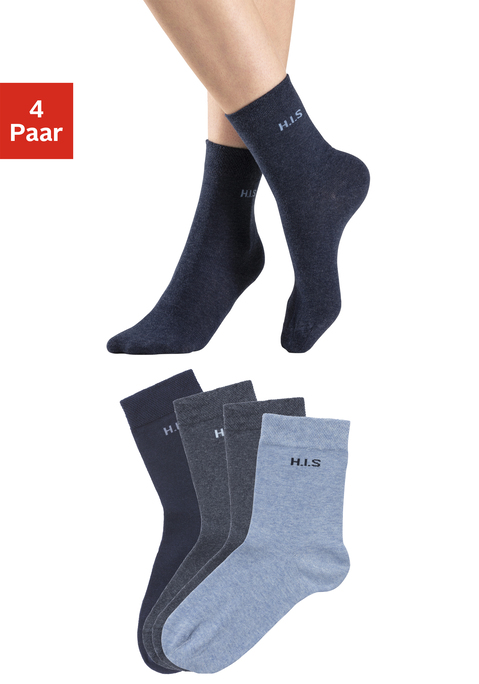Bild: Socken von H.I.S: Immer einsatzbereit, die Basic-Socke in ausgesuchter Markenqualität. Nicht einschneidende Bündchen sorgen für besonderen Tragekomfort, speziell bei druckempfindlichen Beinen. LYCRA® garantiert perfekten Sitz, konturierte Fersen und Spitzen-Passformbeständigkeit. Saugfähig und pflegeleicht durch den hohen Baumwollanteil. Auch nach mehreren Wäschen überzeugen diese bequemen Allrounder durch hohe Farbbrillanz und ein gleichmäßig schönes Maschenbild. In starken Trendfarben oder klassischem Schwarz! Details:. Basis-Socke für jeden Tag. feine, weiche Drei-Faser-Qualität. sehr hoher Tragekomfort. anschmiegsam, atmungsaktiv und hautfreundlich. saugfähig und pflegeleicht. hochwertige Materialkomposition.