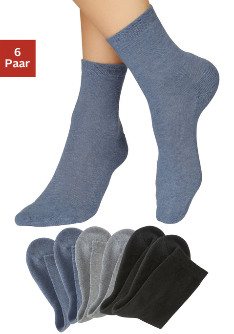 Bild: Socken von H.I.S: Unifarbene Socken von H.I.S im praktischen 6er-Pack. Nahtlose Verarbeitung für mehr Komfort. Wärmende Frotteesohle. Ideal auch bei schlechterem Wetter. Weiches Material mit hohem Baumwollanteil.